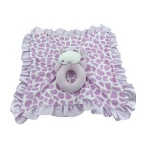 Carters Purple Spotted Giraffe‎ Security Blanket Baby Lovey Ring Rattle